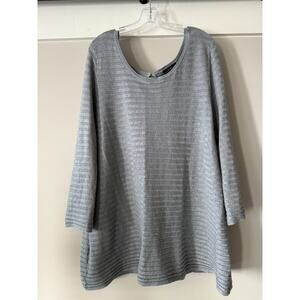 Lane Bryant Ribbed Knit Keyhole Sweater Women's Plus Size 18/20 Gray 3/4-Sleeve